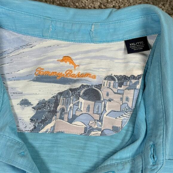 Tommy Bahama Polo Blue Pima Santorini Greece Rugby Embroidered Logo Mens 2XL - Picture 4 of 7